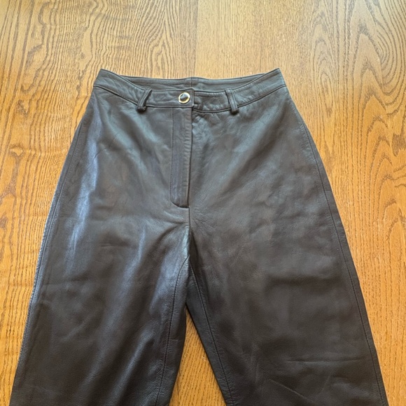Vintage St. John Leather Straight Leg Pants Chocolate Brown Size 0 EUC Y2K Glam - Picture 6 of 11